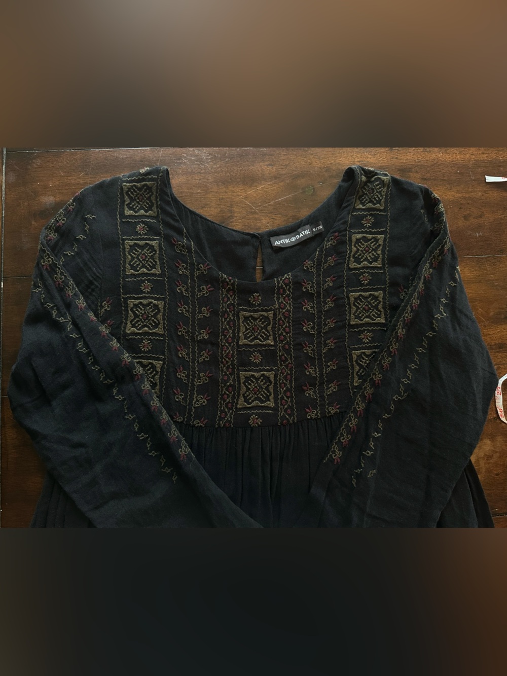 Antik Batik Sylla Black Tiered Long-Sleeve Embroidered Dress Small Bohemian - Picture 7 of 9